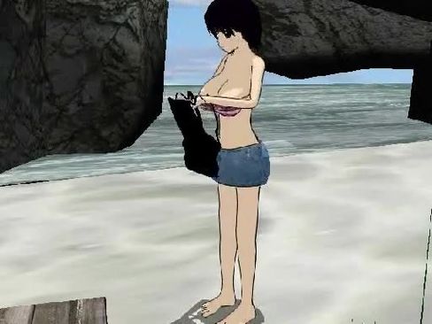 Мультфильм секс сисястой брюнетки на пляже